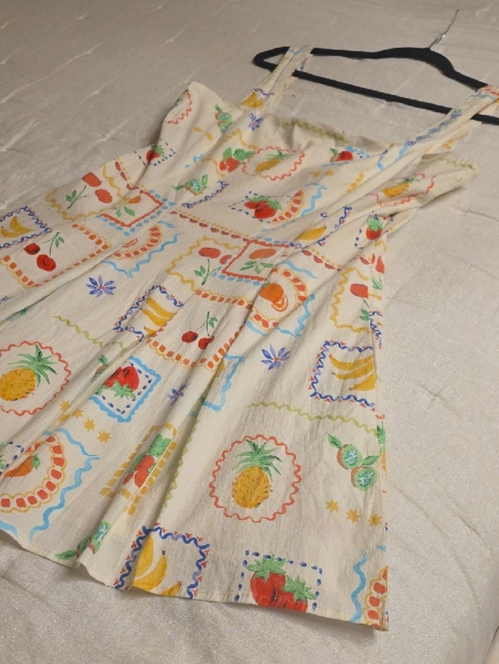 Avec Les Filles White Cotton Fruit-Print Flared Mini Dress Size 14 - Picture 10 of 16
